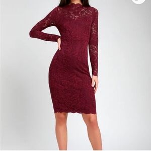 LULU'S WOMEN'S MARGALO BURGUNDY LABS BODYCON DRESS SIZE MEDIUM
